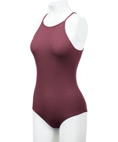 Women's Racerback Tank Top Ribbed Cotton Bodysuits - 408-burgundy - C818QNMHHW5 $20.77 Shapewear