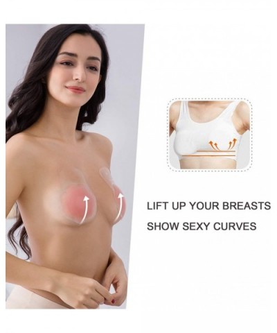 Women Invisible Lift Up Bra Reusable Silicone Adhesive Bra Push Up Nipple Covers Backless Strapless Bra for A-D Cup - Pink - ...