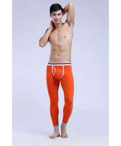 Men's Solid Color Sexy Mid Rise Leggings Pants - Plus Velvet - Fresh Orange - CJ18AS0ENWM $35.24 Thermal Underwear