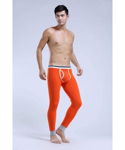 Men's Solid Color Sexy Mid Rise Leggings Pants - Plus Velvet - Fresh Orange - CJ18AS0ENWM $35.24 Thermal Underwear