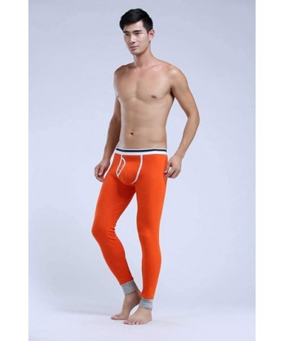 Men's Solid Color Sexy Mid Rise Leggings Pants - Plus Velvet - Fresh Orange - CJ18AS0ENWM $35.24 Thermal Underwear