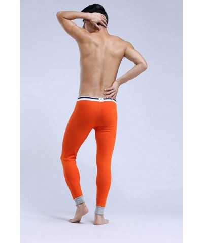 Men's Solid Color Sexy Mid Rise Leggings Pants - Plus Velvet - Fresh Orange - CJ18AS0ENWM $35.24 Thermal Underwear