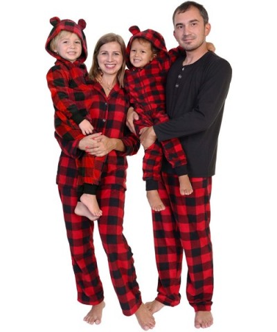 Cozy Fleece Pajama in Matching Family Set with Buffalo Design - Kids Black and Red Plaid One Piece - CL18XIGHIG4 $46.41 Sets