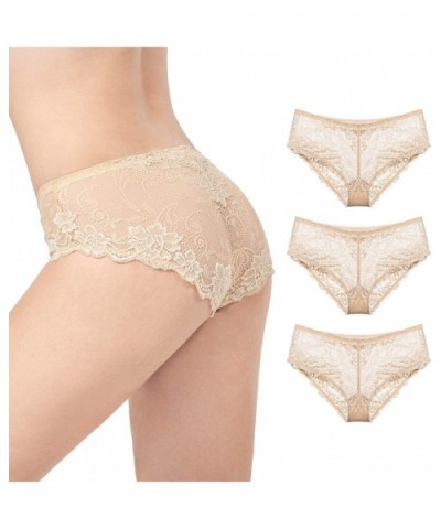 3 Pack Women's Sexy Lace Bikini Panties See Through Underwear Seamless Briefs - Nude-3pack - CJ194TIX8KR $27.00 Panties