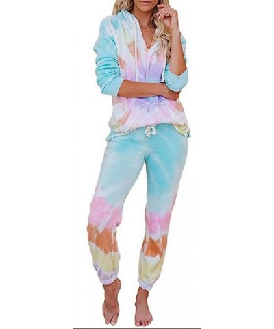 Women's Sweatsuits Homwear Tie Dye Print Casual 2 PCS Outfits Hoodie Pajama Set Sleepwear - 1 - CQ19D0G0C6Z $69.73 Sets