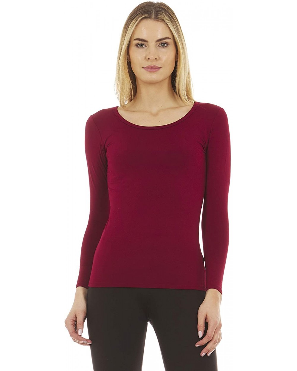 Women's Ultra Soft Scoop Neck Thermal Underwear Shirt Long Johns Top with Fleece Lined - Red - C118AQN4XW7 $28.61 Thermal Und...