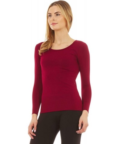 Women's Ultra Soft Scoop Neck Thermal Underwear Shirt Long Johns Top with Fleece Lined - Red - C118AQN4XW7 $28.61 Thermal Und...