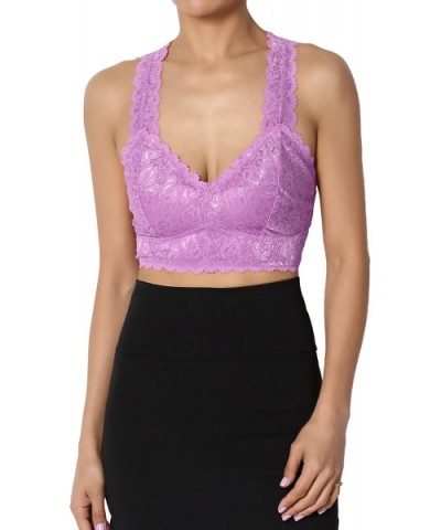 Racerback Floral Lace Lined Bralette Layering Bra Crop Tank Top - No Pad Dark Mauve - CZ18G69A5MZ $22.62 Camisoles & Tanks