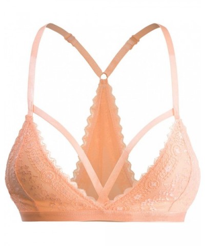 Women's Wirefree Strappy Front Sexy Lace Bralette - Ubk615_apricot - CS184TIGO63 $23.15 Bras