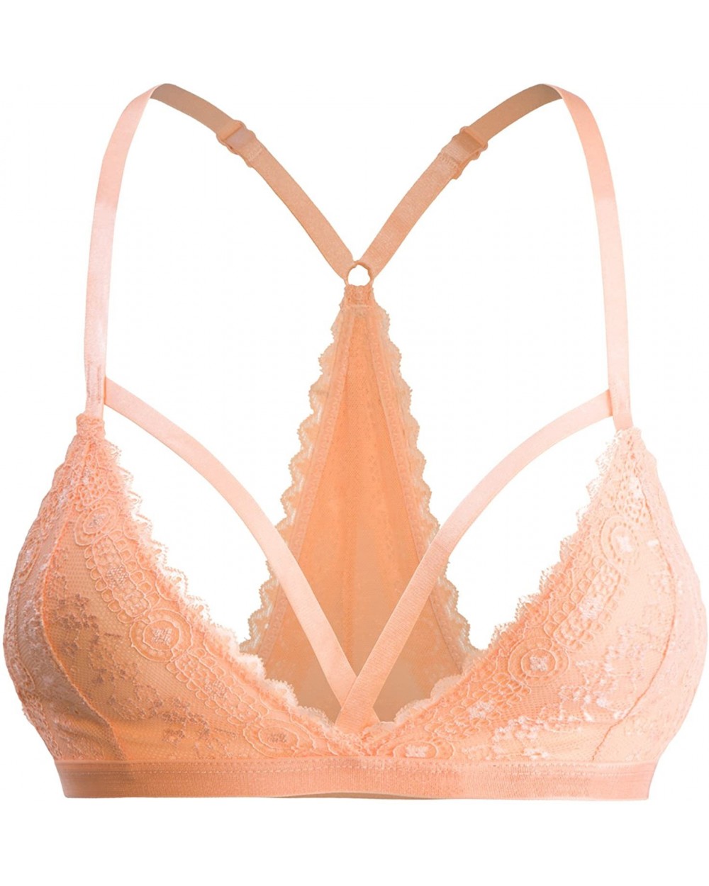 Women's Wirefree Strappy Front Sexy Lace Bralette - Ubk615_apricot - CS184TIGO63 $23.15 Bras