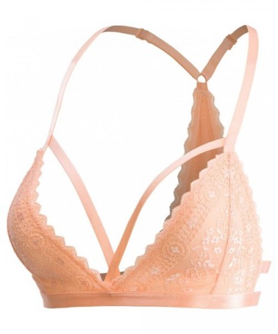 Women's Wirefree Strappy Front Sexy Lace Bralette - Ubk615_apricot - CS184TIGO63 $23.15 Bras