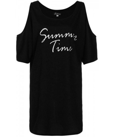 Summer Dresses for Women- Beach Dress Off Shoulder Letters Printed Robe Cold Shoulder Dress - Black - CX194EANHZC $18.17 Tops