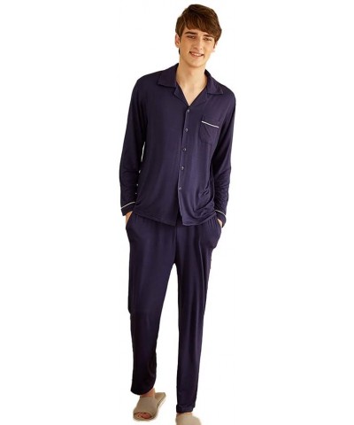 Men's Pajamas Sets/Solid Color V-Neck Button Pajamas Plus Size Cotton Casual Home Wear-a-XXL - A - CC197XGWSN4 $70.43 Sleep Sets