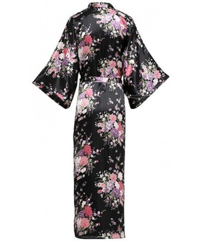 Elegant Dark Green Lady Wedding Robe Kimono Gown Exquisite Print Flower Sleepwear Nightdress Soft Satin Intimate Bath - Black...