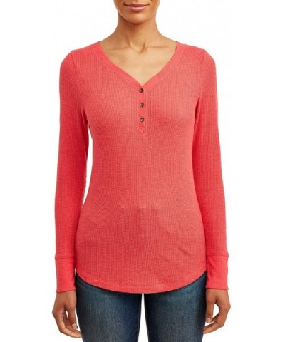 Womens Long Sleeve Thermal Henley - Red Rover - CH193K3IO5K $23.65 Thermal Underwear