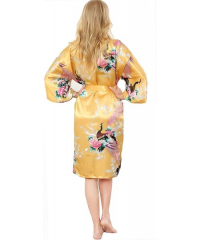 Women's Floral Kimono Robe Silk Peacock Printing Soft Breathable for Bride and Bridesmaids Nightgown - Gold - CR18DRYOL8H $18...