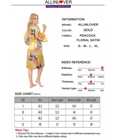 Women's Floral Kimono Robe Silk Peacock Printing Soft Breathable for Bride and Bridesmaids Nightgown - Gold - CR18DRYOL8H $18...