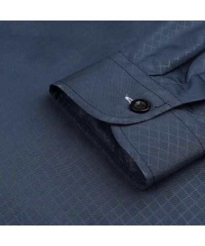 Men's Fashion Plaid Print Shirt Slim-Fit Long-Sleeve Solid Lapel Dress Shirt - Navy - CQ1965EU4TU $22.66 Shapewear