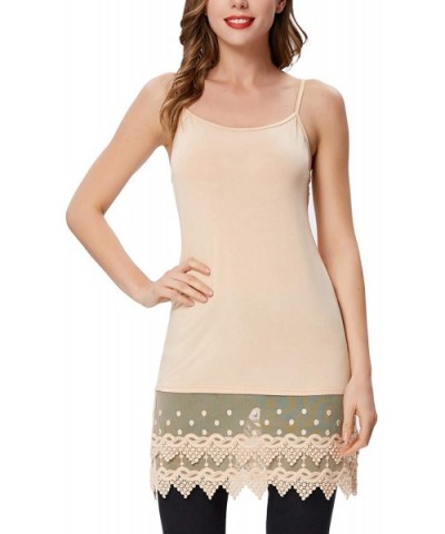 Sexy Women's Extender Camisole Dress Slip Spaghetti Tank Top Lace Trim - Beige - CD18UZOAOQK $20.66 Slips