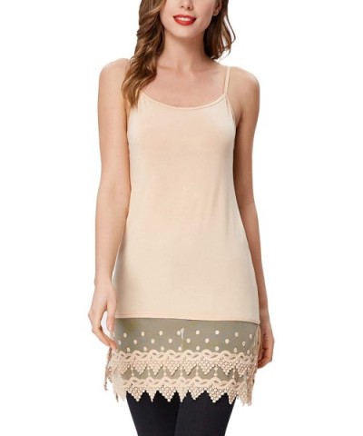 Sexy Women's Extender Camisole Dress Slip Spaghetti Tank Top Lace Trim - Beige - CD18UZOAOQK $20.66 Slips