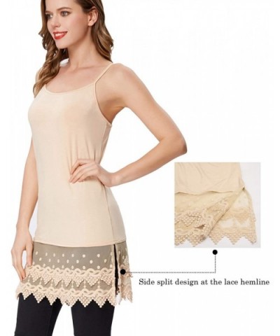 Sexy Women's Extender Camisole Dress Slip Spaghetti Tank Top Lace Trim - Beige - CD18UZOAOQK $20.66 Slips