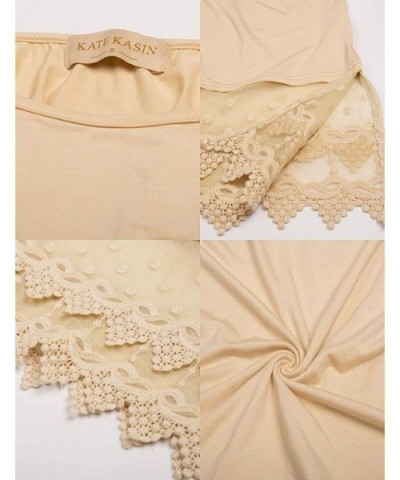 Sexy Women's Extender Camisole Dress Slip Spaghetti Tank Top Lace Trim - Beige - CD18UZOAOQK $20.66 Slips