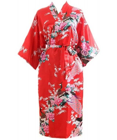 Satin Long Nightgown Robes Loose Japanese Style Kimono Yukata Sleep Wear - Red - CZ18YDOXRZ2 $44.25 Nightgowns & Sleepshirts