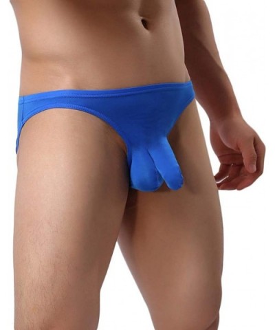 Bulge Pouch Hipster for Men-Sexy Elephant Nose Bikini Ice Silk Briefs Low Rise Triangle Underwear Stretch Panties - Blue - CD...