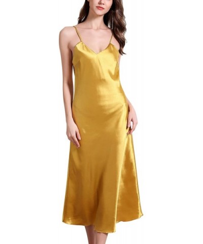 Women's Dressing Gown Long Nighties Nightwear Satin Pyjamas Lingerie Chemise Nightdress - Yellow - CT18TSQ8KRH $41.93 Nightgo...