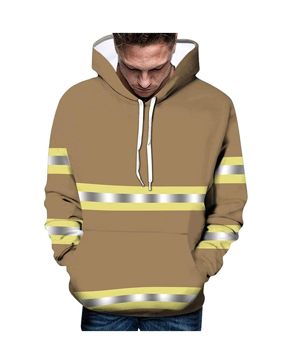 Unisex Fire Clothing 3D Print Hoodies Sanitation Worker Reflective Pullover Hooded Sweatshirts - Yellow a - CD192AC5LKS $41.5...