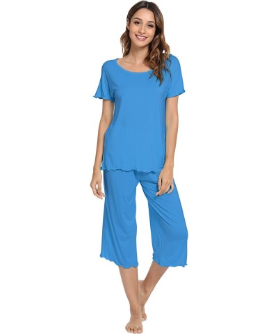 Womens Bamboo Pajamas Soft Pajama Sets Comfy Short Sleeves Loungewear Plus Size Sleepwear Top with Capri Pants Pjs S-4X - A-b...