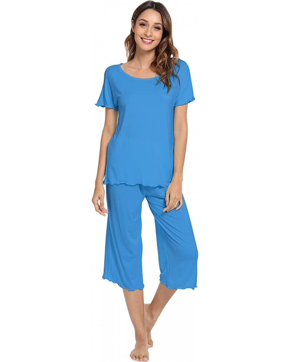 Womens Bamboo Pajamas Soft Pajama Sets Comfy Short Sleeves Loungewear Plus Size Sleepwear Top with Capri Pants Pjs S-4X - A-b...