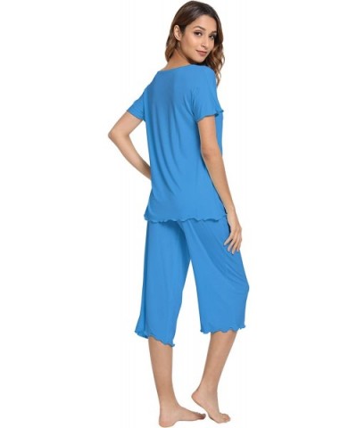 Womens Bamboo Pajamas Soft Pajama Sets Comfy Short Sleeves Loungewear Plus Size Sleepwear Top with Capri Pants Pjs S-4X - A-b...