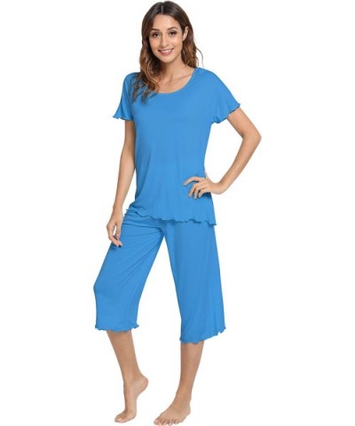 Womens Bamboo Pajamas Soft Pajama Sets Comfy Short Sleeves Loungewear Plus Size Sleepwear Top with Capri Pants Pjs S-4X - A-b...