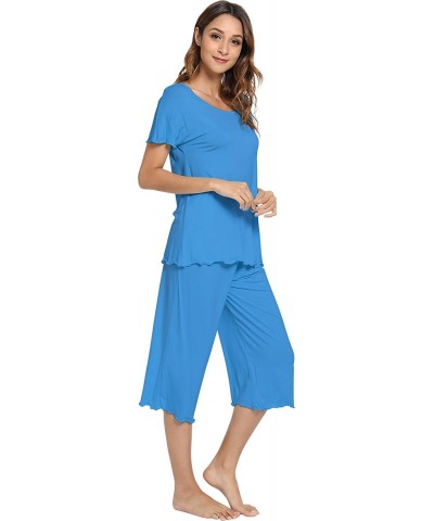 Womens Bamboo Pajamas Soft Pajama Sets Comfy Short Sleeves Loungewear Plus Size Sleepwear Top with Capri Pants Pjs S-4X - A-b...