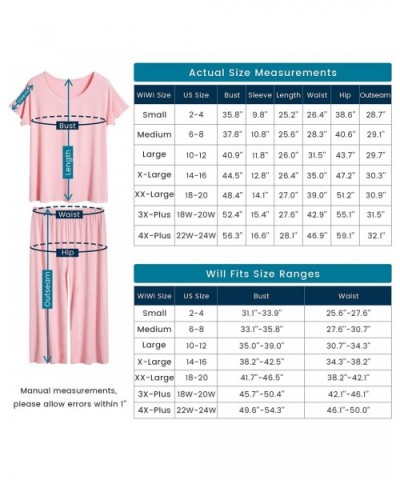 Womens Bamboo Pajamas Soft Pajama Sets Comfy Short Sleeves Loungewear Plus Size Sleepwear Top with Capri Pants Pjs S-4X - A-b...