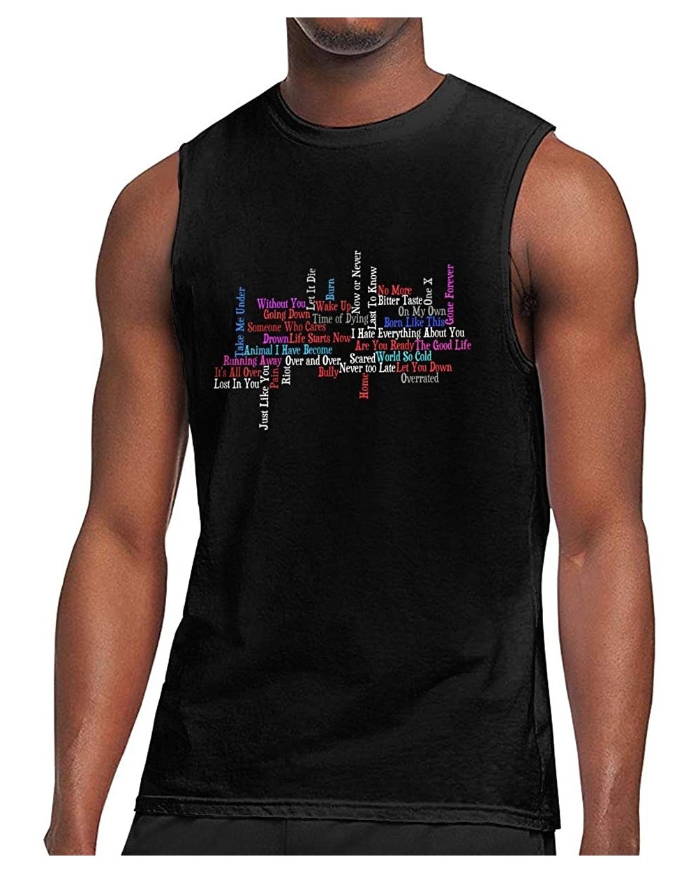 Men's Black Summer Round Neck Sleeveless T-Shirt Fashion Sleeveless Tee for Gym - Three Days Grace14 - CN190X0YNNL $33.69 Und...