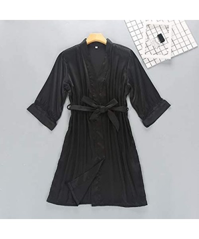 2pcs Pajamas Set Cami Pjs Loungewear with Belt Exotic Chemises Stain Lingerie Satin Silk Pajamas Nightdress - A-black (2 Pcs)...