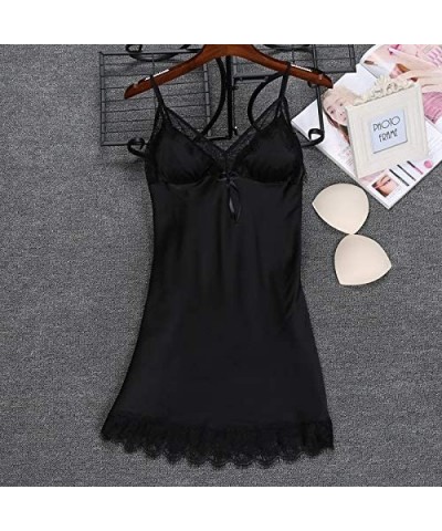 2pcs Pajamas Set Cami Pjs Loungewear with Belt Exotic Chemises Stain Lingerie Satin Silk Pajamas Nightdress - A-black (2 Pcs)...