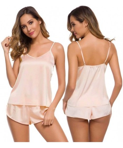 Womens Sexy Lingerie Silk Satin Pajamas Cami Shorts Set Sleepwear - Champagne - C9198E4Z4A3 $32.93 Sets