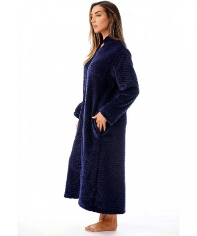 Plush Zipper Lounger Robe - Navy - CG18E7Y8XAX $46.95 Robes