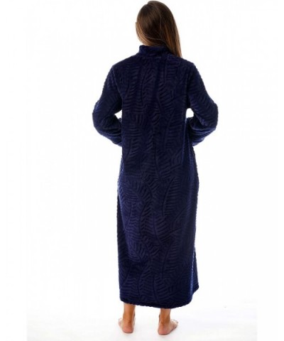 Plush Zipper Lounger Robe - Navy - CG18E7Y8XAX $46.95 Robes