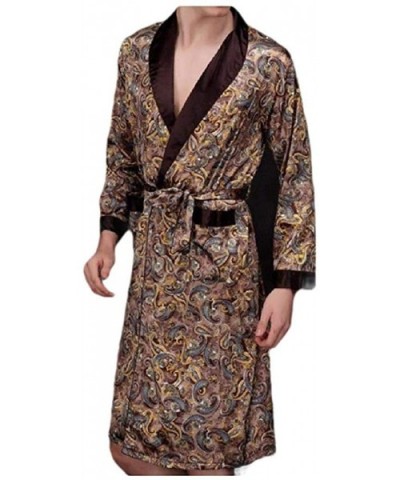 Men Classic Printing Pattern Belted Pj Set Charmeuse Smoking Jacket-Coffee-US L-China XL - CP199ANEASC $71.37 Sleep Sets