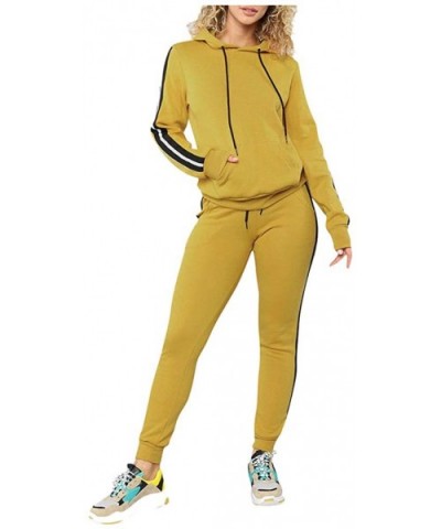 Women's Fashion Casual Stripe Zipper Long Sleeve Pullove Sport Tops+Long Pants Set - B-yellow - CP18QO93OS5 $46.04 Thermal Un...