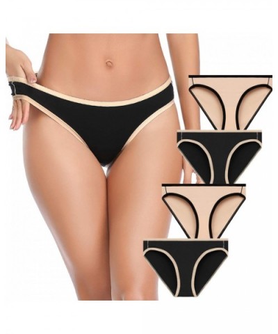 Women's Underwear- Cotton Low Rise Stretch Bikini Hipster Briefs Panties for Women Mutipack - 2black+2beige-total 4 Pack - C2...