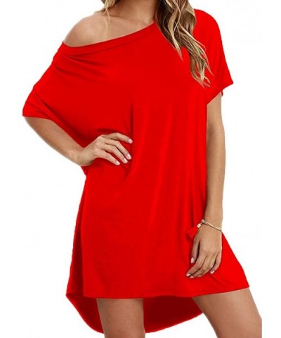 Women's Tshirt Dress- Plus Size Top- Nightshirt Nightgown- Cover Up- Short Sleeve High Low Loose Soft - Red - CZ18NWYHZ2N $35...