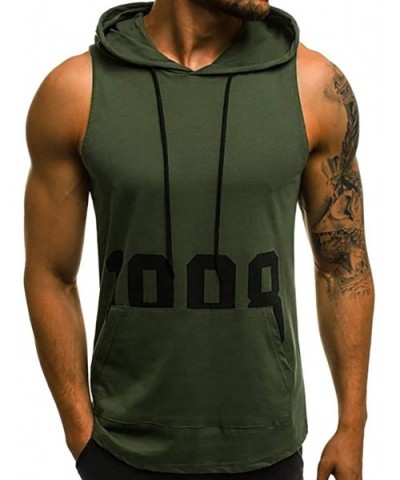 Mens Vest Gyms Bodybuilding Fitness Muscle Sleeveless Singlet T-Shirt Top Vest Tank - Army Green - CD1953IXO8S $19.18 Shapewear