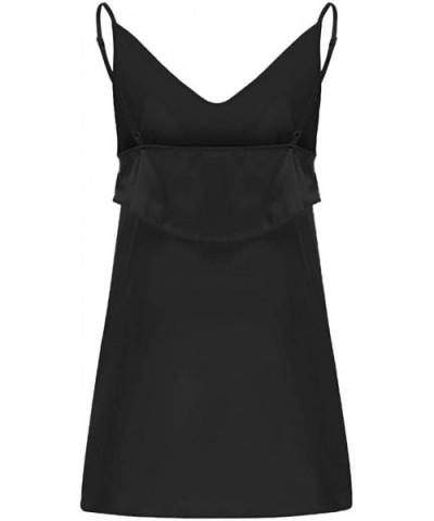 Satin Nightshirts Sexy Nightdress Spaghetti Strap Negligee Nightgown Chemise Slip with Deep V Neck - Black - CX19773ETA8 $17....