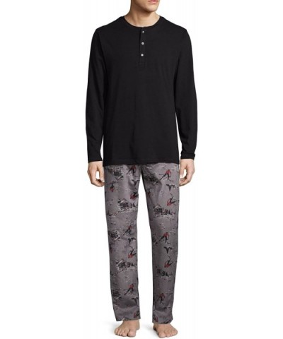 Men's 2-Piece Sleep Set- Henley Top & Microfleece Pajama Pants Sleep Bottoms - Skiing Black - CG18G8IU2OD $43.32 Sleep Sets