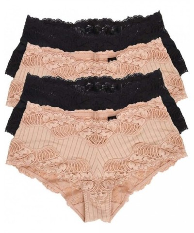 Felina | Paramour | Stripe Delight Lace Hipster Panty | 4-Pack | Black & Fawn - Black Fawn - CH18CMQCYX2 $75.93 Panties